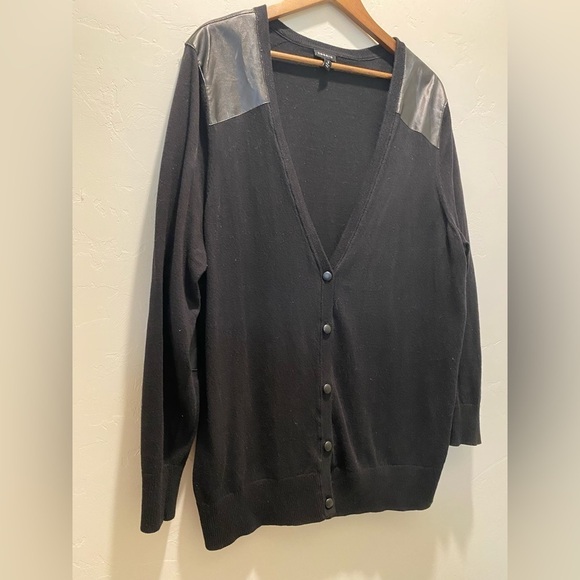 Torrid - Black Cardigan with Black Pleather accents - Picture 2 of 9